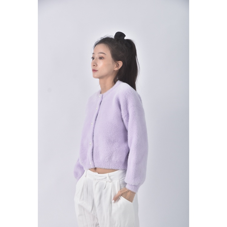 (L) 【安于晴Charlene私服】質感珍珠扣紫色長袖上衣二手衣, , large