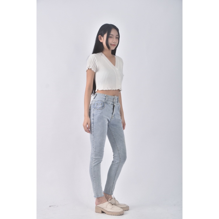 (M) 高腰丹寧牛仔後綁繩藍色長褲二手衣