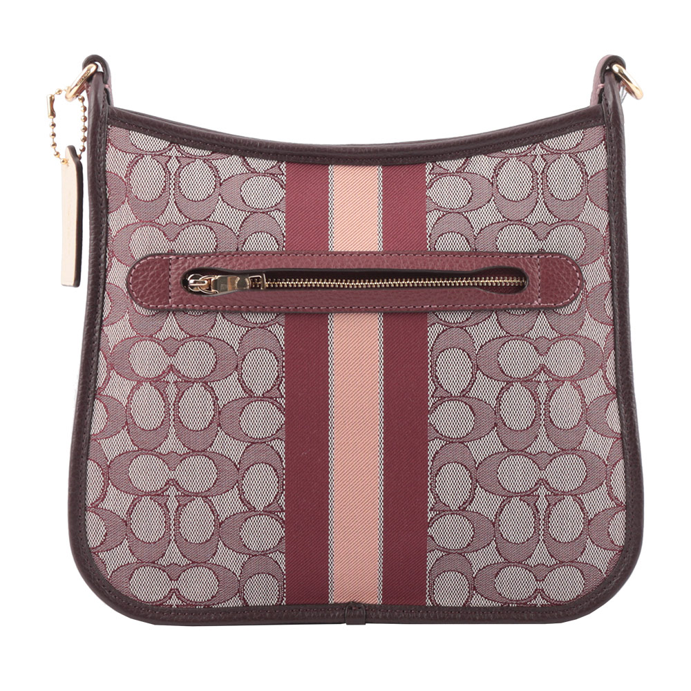 COACH Dempsey 緹花拼皮革條紋斜背包/酒紅色, , large