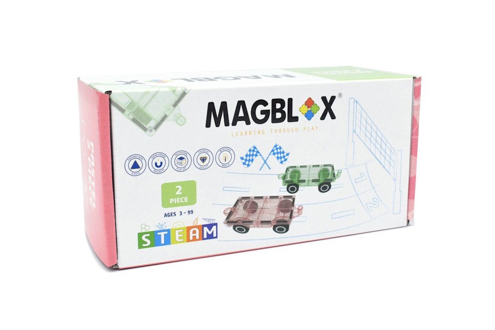 MAGBLOX® TWIN CAR PACK WITH WOODEN WHEELS PASTEL MINT GREEN AND DUSTY PINK, , large