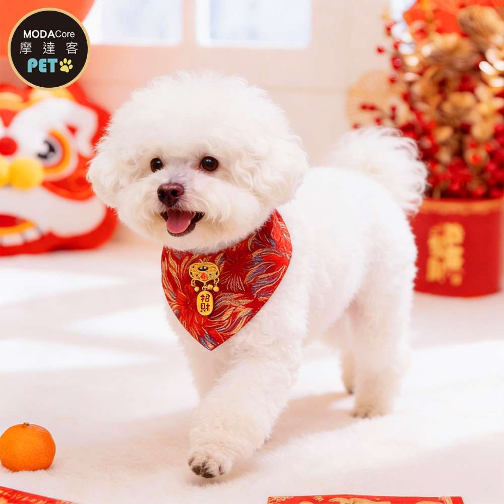摩達客 寵物配件 006宮廷招財金鎖領巾｜狗狗貓咪拜年服飾配件寵物衣 尺寸可選, , large