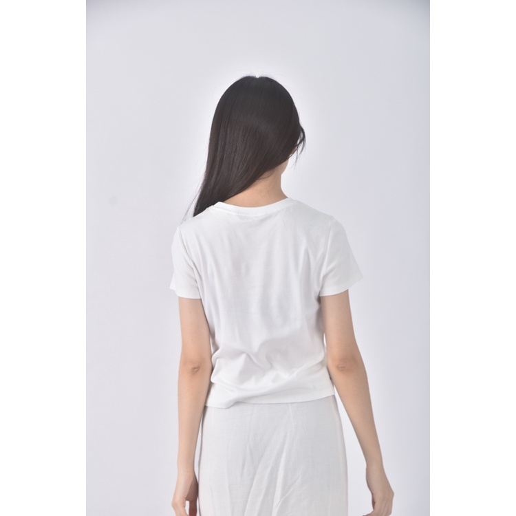 (S) a la sha質感印花白色短袖上衣二手衣, , large