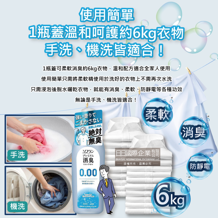 [日日好物]日本LION獅王-SOFLAN次世代0.00消臭衣物柔軟精-純皂香530ml/灰瓶(絕對無臭版,室內晾曬防靜電柔軟劑,運動汗味完全除臭洗衣劑), , large