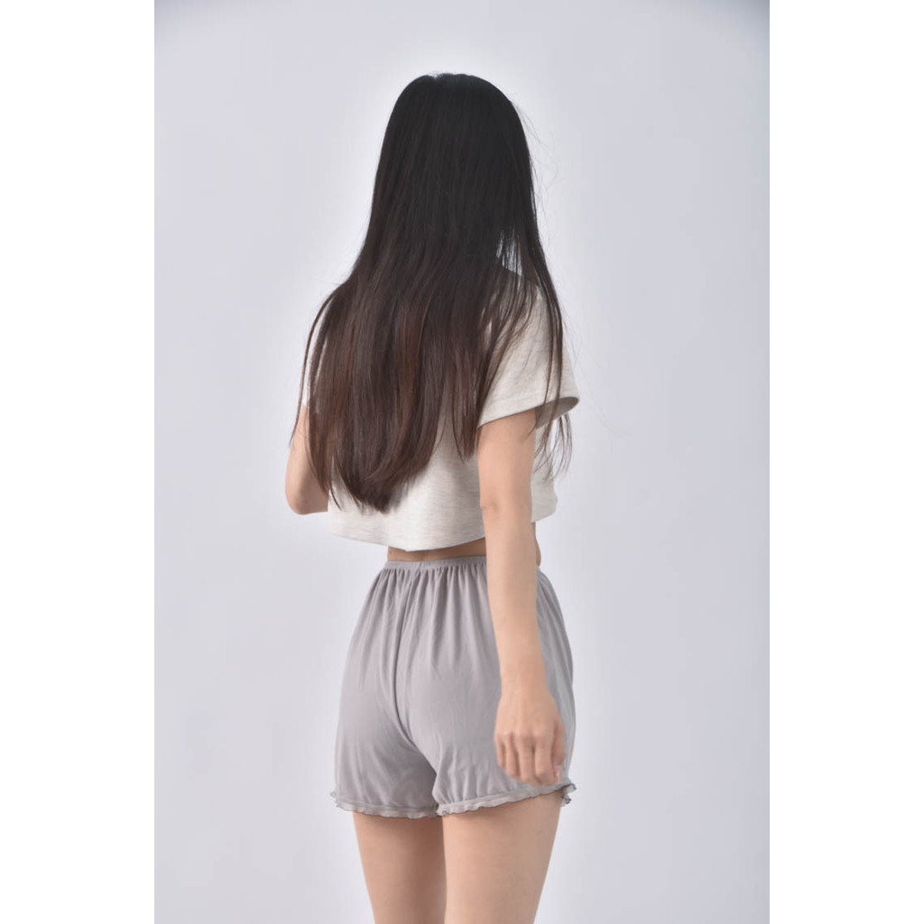 (L) 高腰質感花邊褲管灰色短褲二手衣, , large