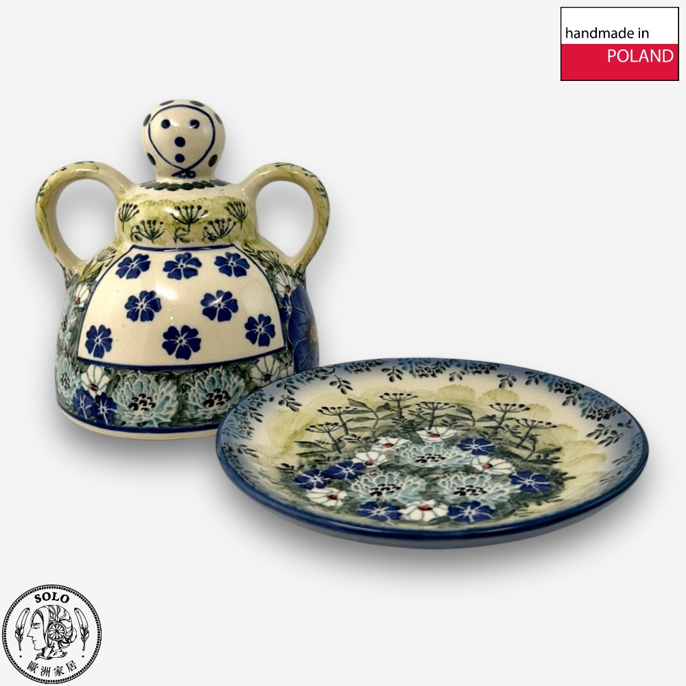 【SOLO歐洲家居】波蘭製 Cerraf 波蘭陶 14cm 起司娃娃 奶油盅/點心盤 藍野芳蹤系列, , large