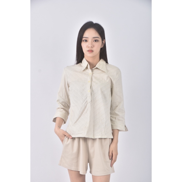 (S) liville質感棉質杏色長袖上衣二手衣, , large