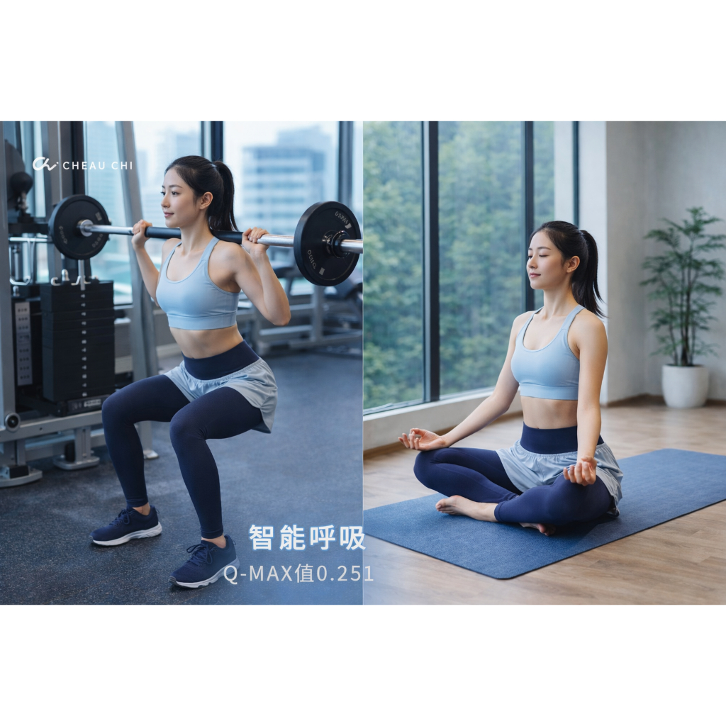 【巧奇】MIT智能呼吸律動褲-假兩件/ 涼感透氣/吸濕排汗/運動褲/瑜伽褲/健身褲/快乾, 灰藍+星夜藍, large