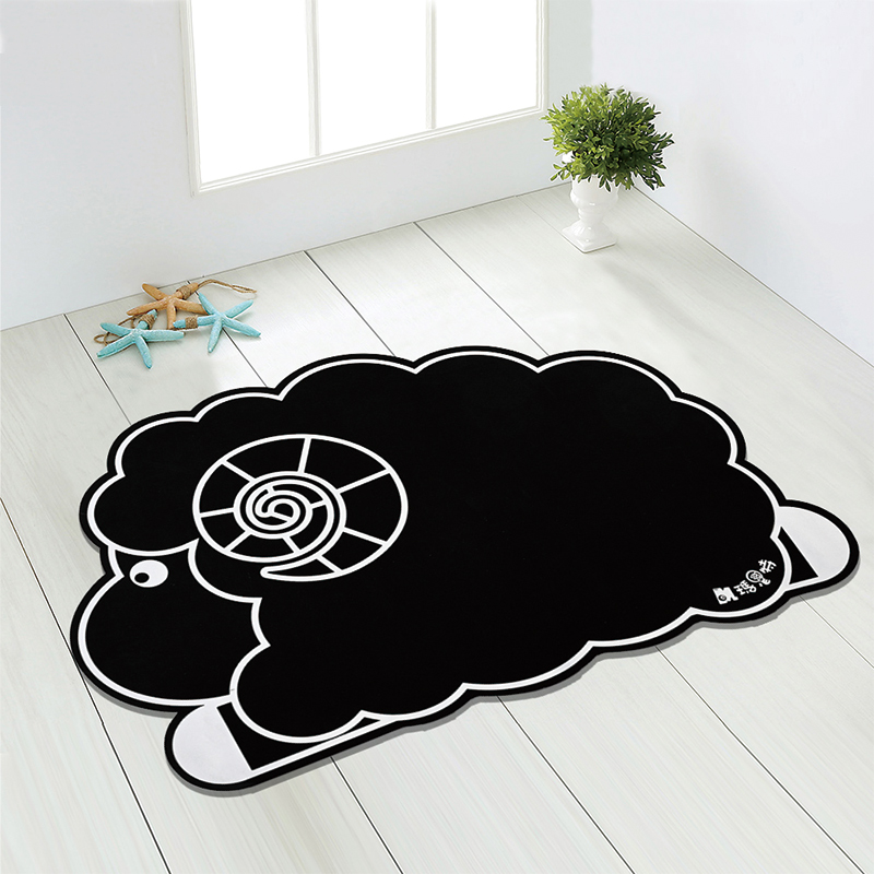 【Monster】 Soft Diatomaceous Earth Shaped Absorbent Mat &ndash; Black & White Zoo (60x40cm) &ndash; Sheep, , large