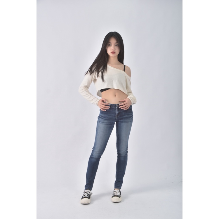 (M) uniqlo丹寧牛仔質感棉質藍色長褲二手衣, , large