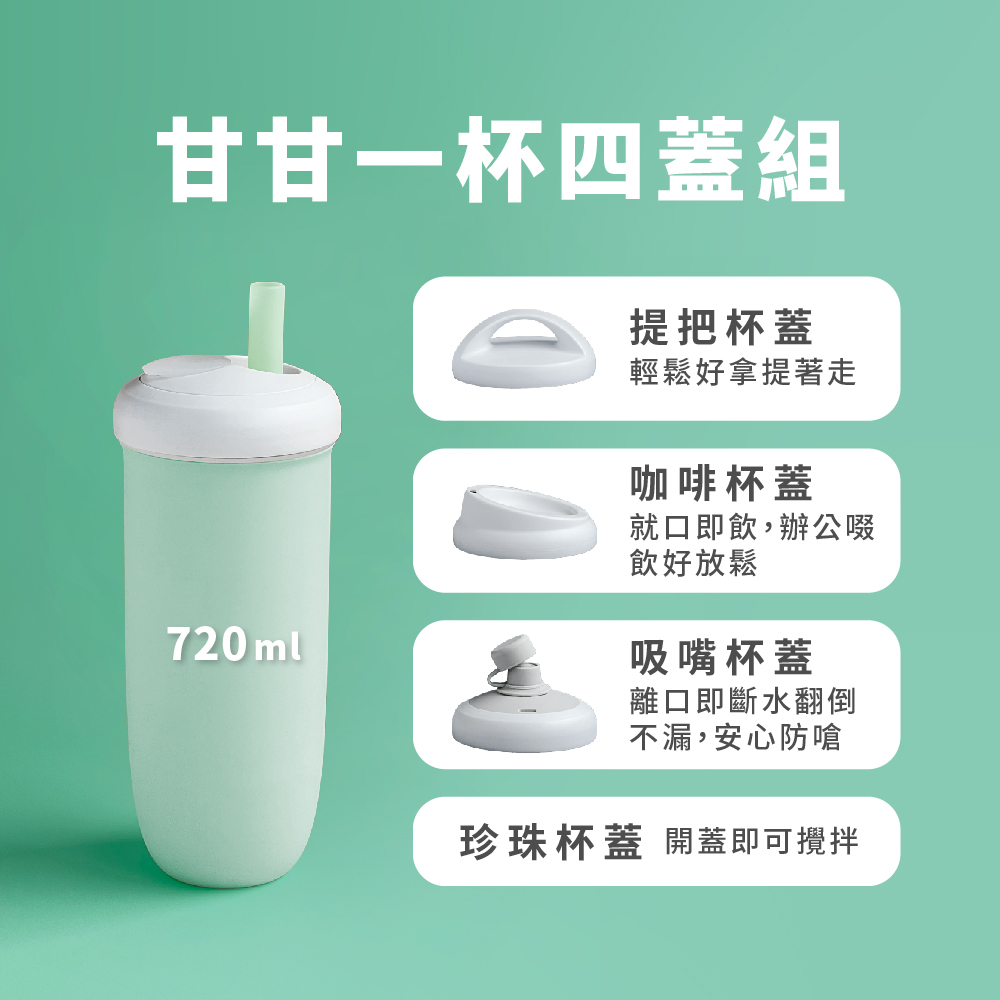 [芝欣]一杯四蓋甘甘杯組｜雙11 +1元送提把甘甘杯500ml（隨機色）_飲料杯/飲料瓶/環保杯/耐高溫/耐酸鹼/微波/冷凍, , large