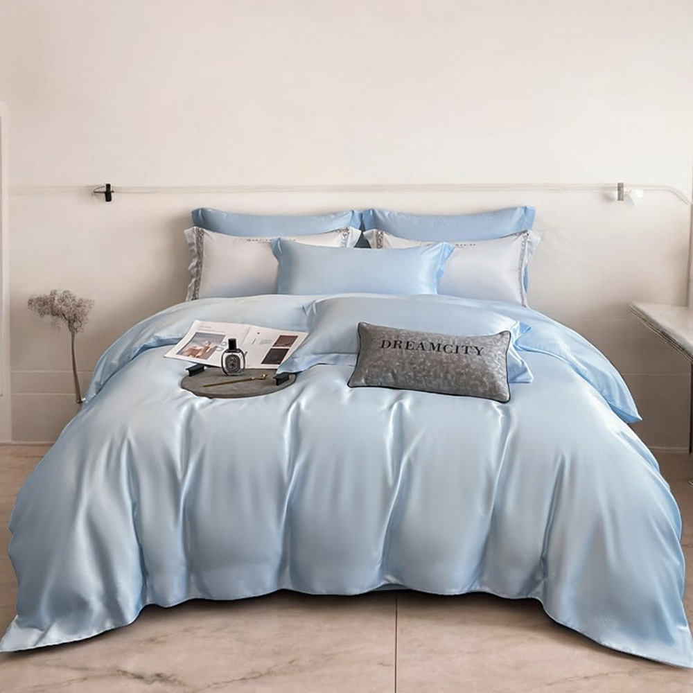 A-nice 升級加厚 60支 350織 100%天絲被套床包枕套組(雙人/加大 素色經典), 藏青, large