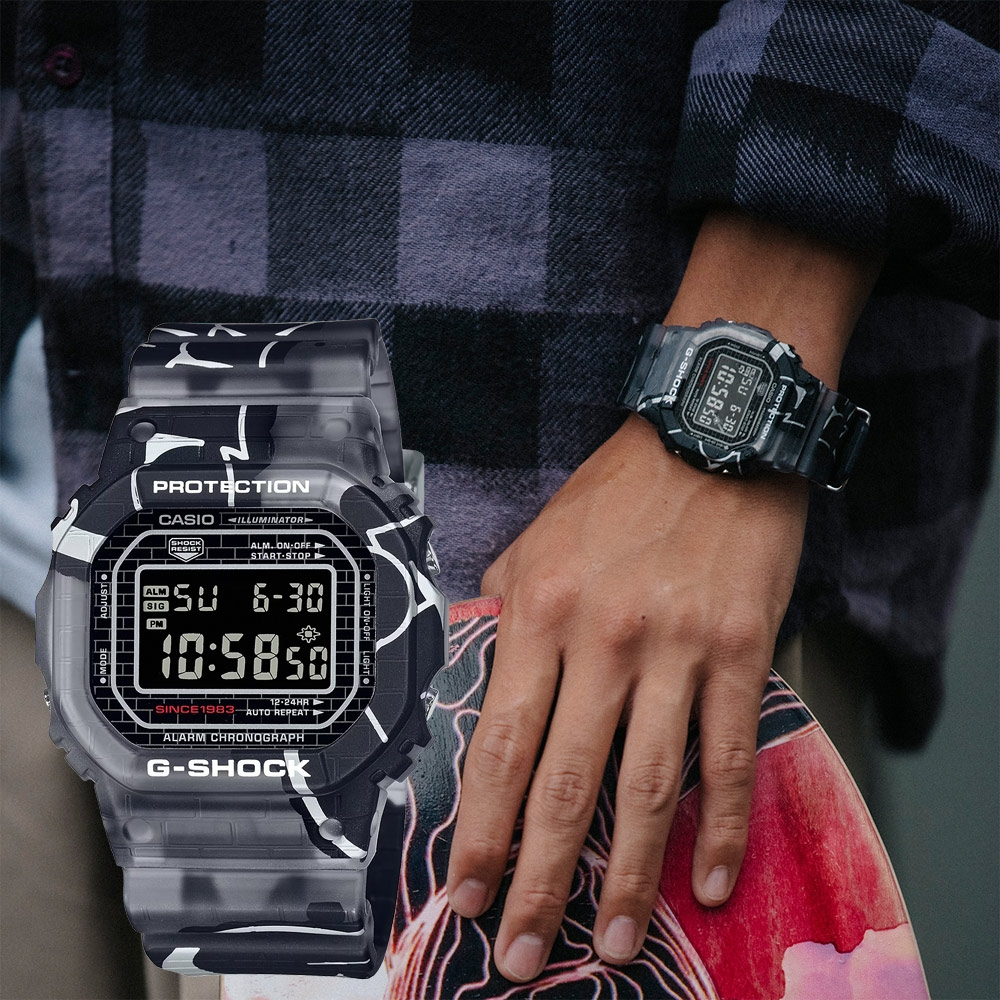 CASIO 卡西歐 G-SHOCK 街頭原創塗鴉藝術 經典方形電子錶  DW-5000SS-1, , large