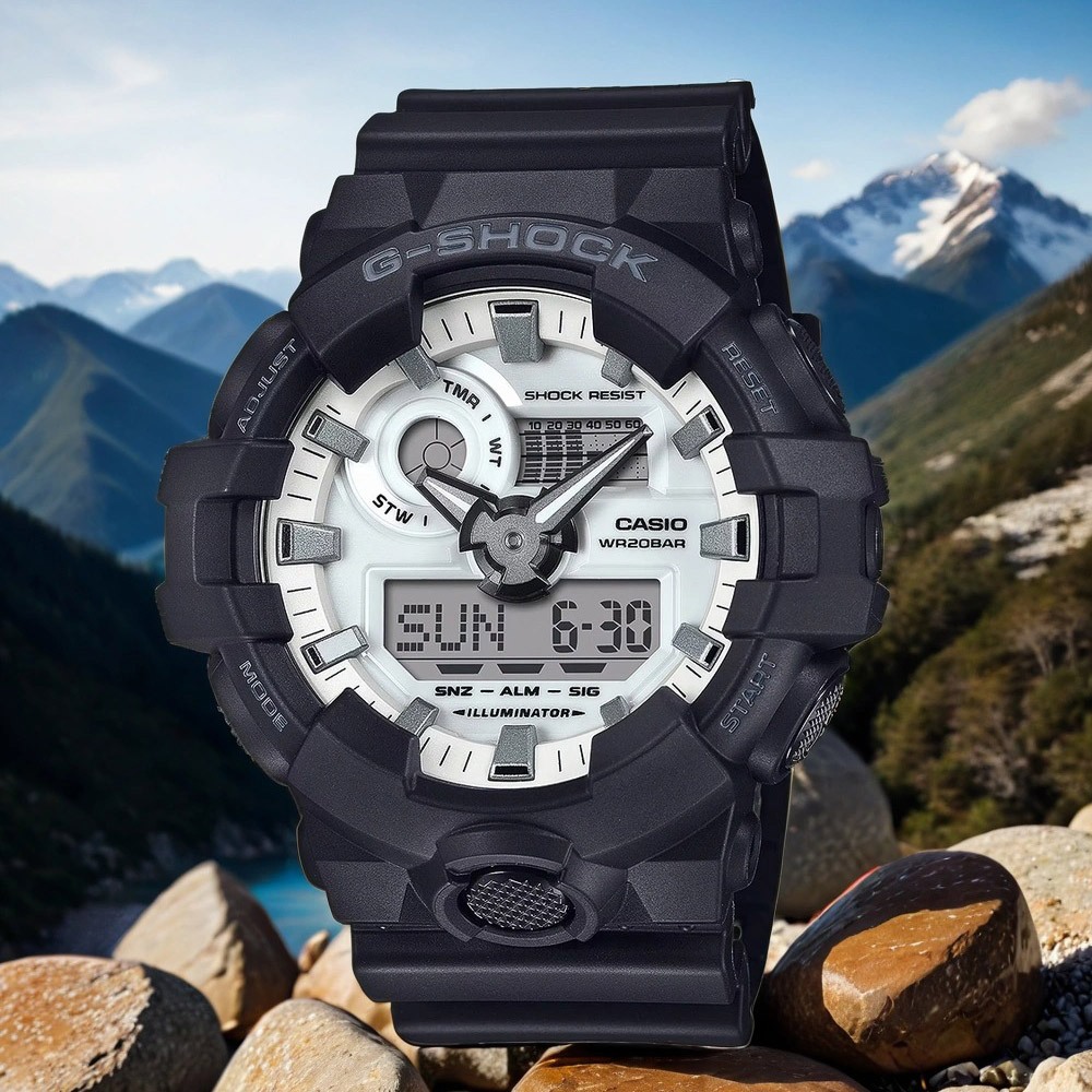 CASIO 卡西歐 G-SHOCK 黑白經典雙顯手錶 GA-700WD-1A, , large