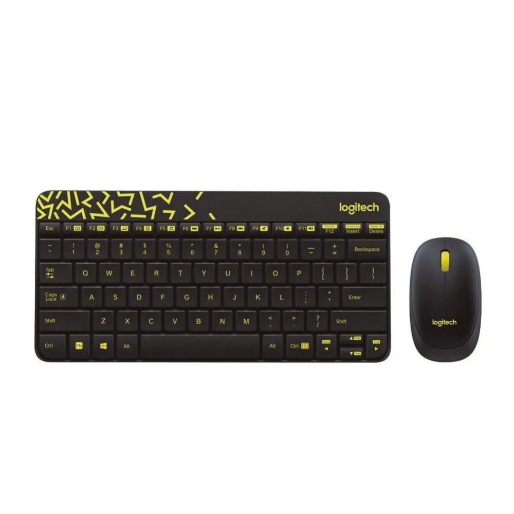 【 Logitech 羅技 】MK240 NANO 黑色/黃邊 無線 鍵盤滑鼠組 防濺設計 舒適打字, , large