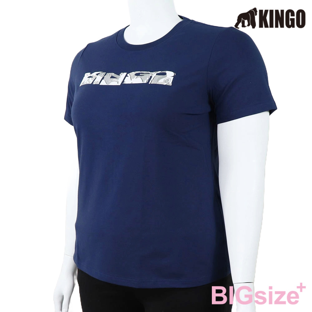 KINGO-大尺碼-女款 圓領T恤-丈青-514114, , large