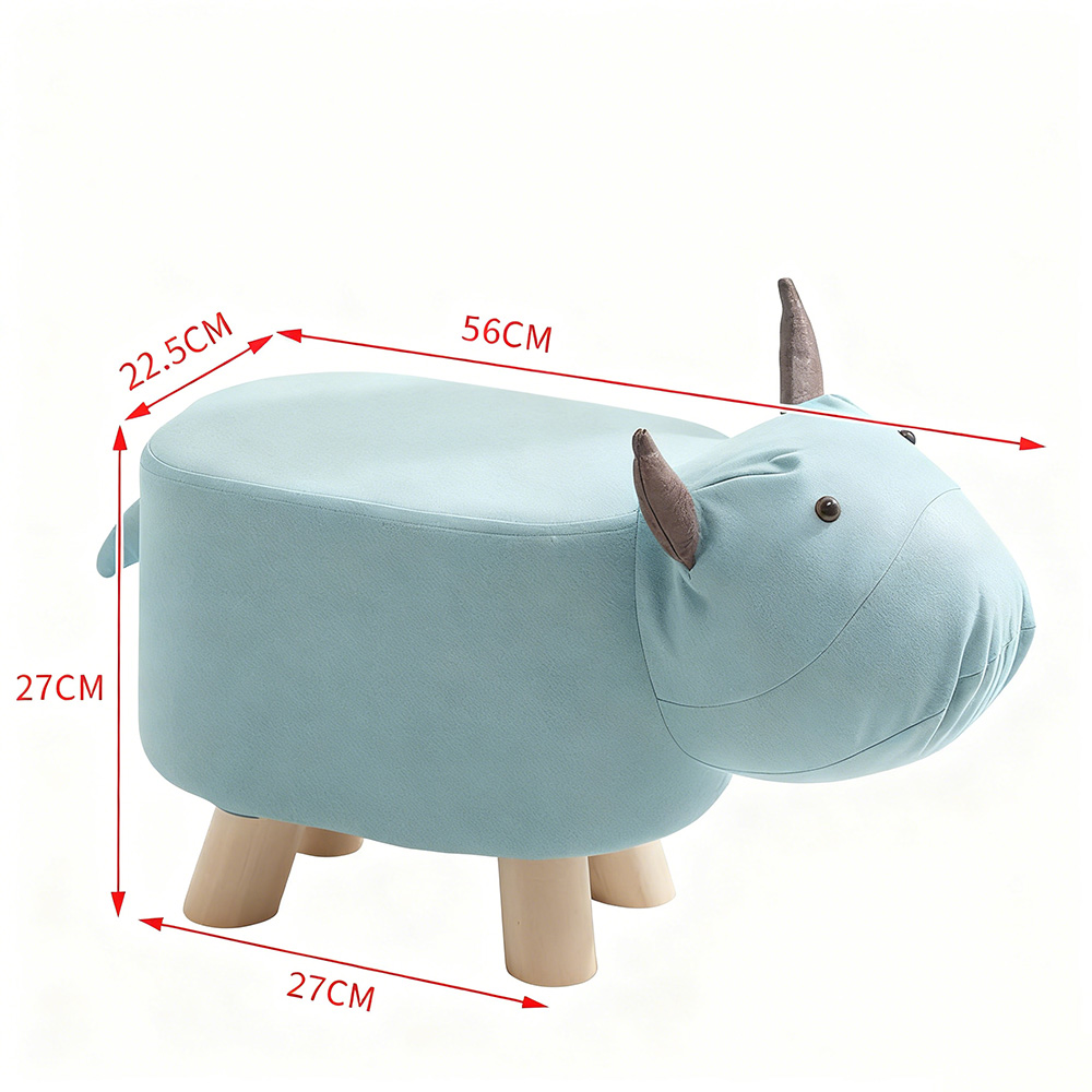 創意動物造型實木兒童小矮凳小牛綠色, , large