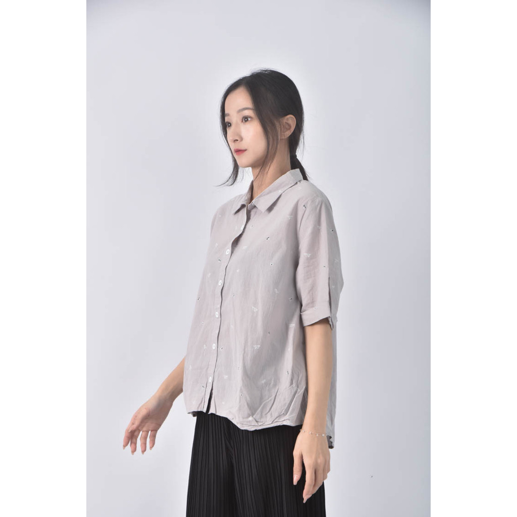(XL) darlo棉質小圖灰色短袖上衣二手衣, , large