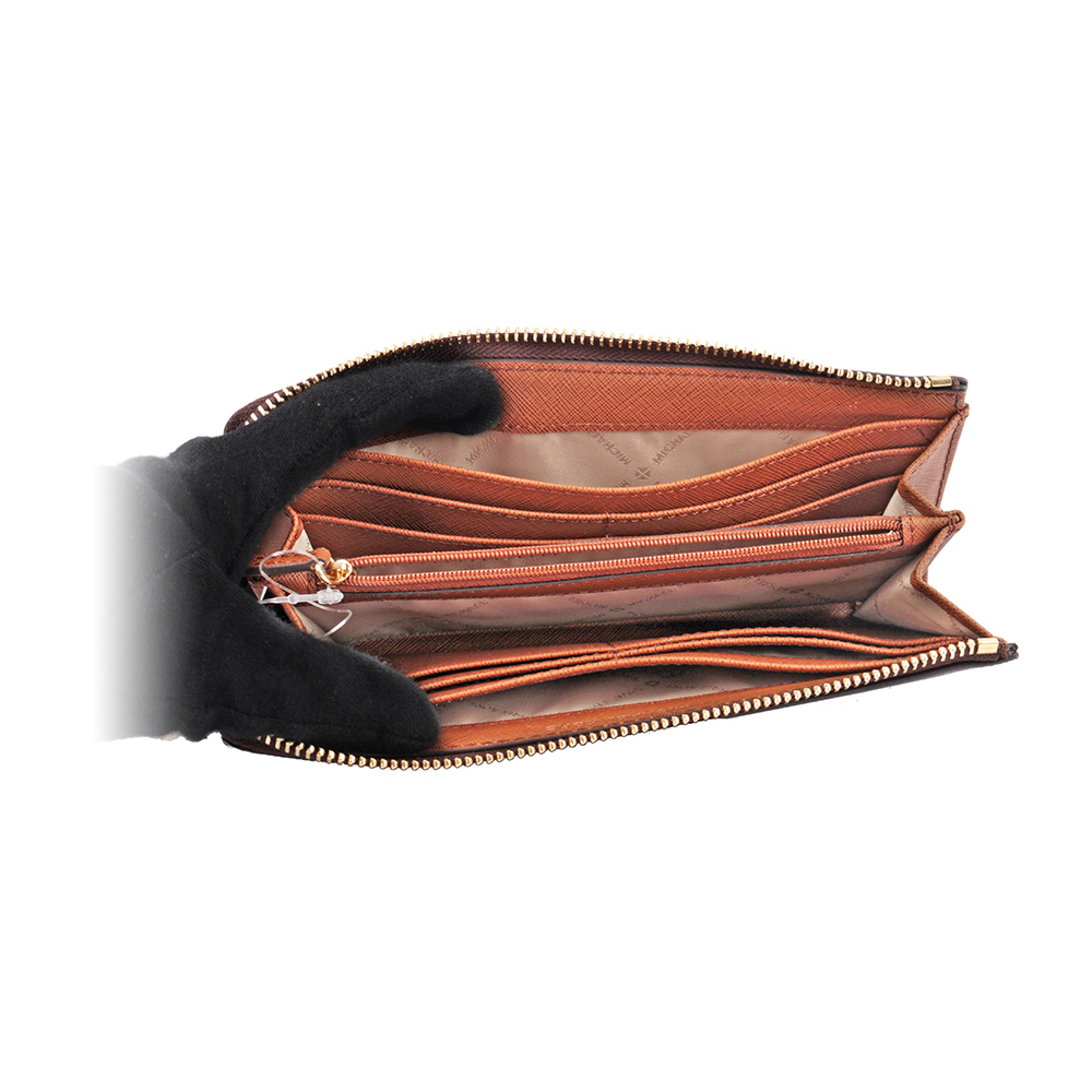 Michael Kors 金字 LOGO PVC L型拉鍊長夾(茶色), , large
