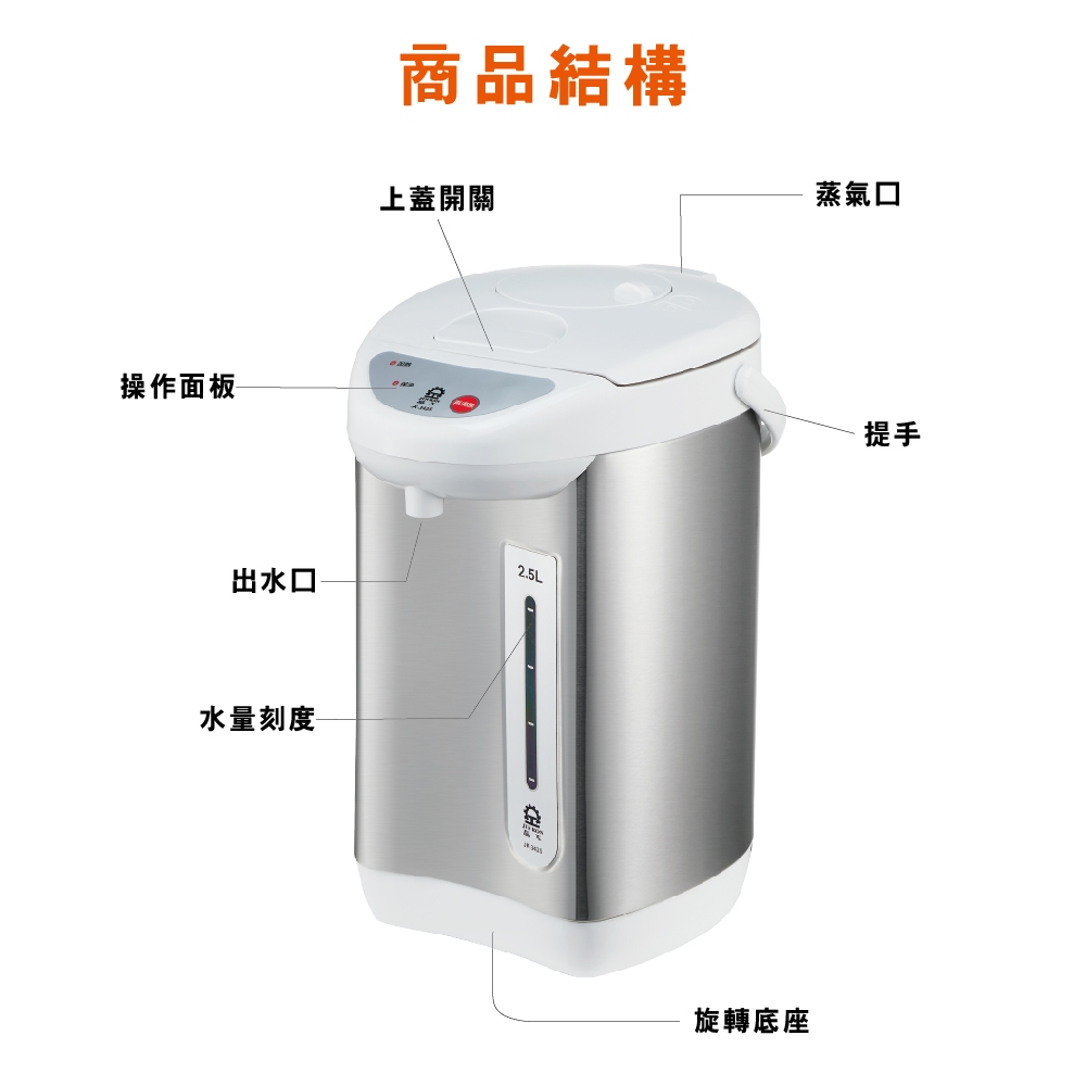 Jinkon 2.5L Air Pressure Electric Hot Water Dispenser JK-3425, , large