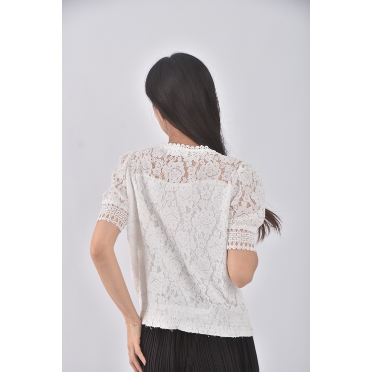 (M) vanilla韓牌蕾絲白色短袖上衣二手衣, , large