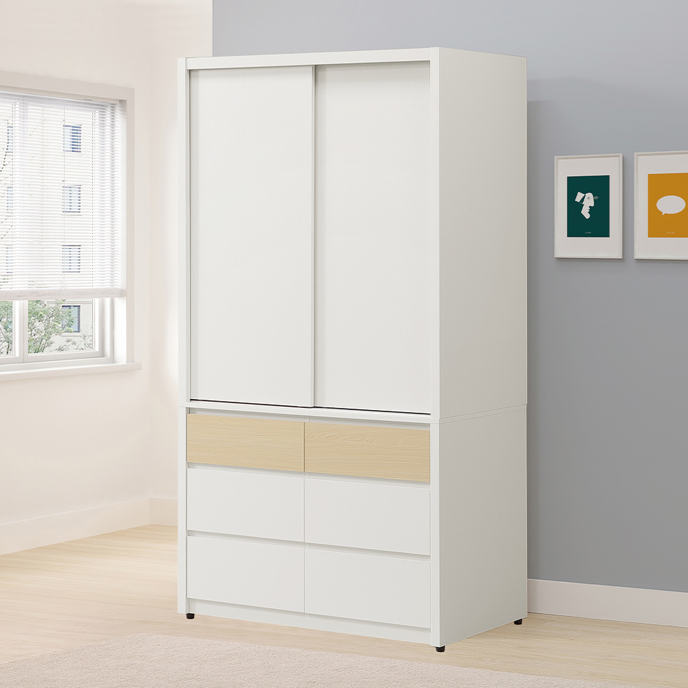 【唯熙傢俱】羅伊原木雙色3.5尺滑門衣櫃, , large