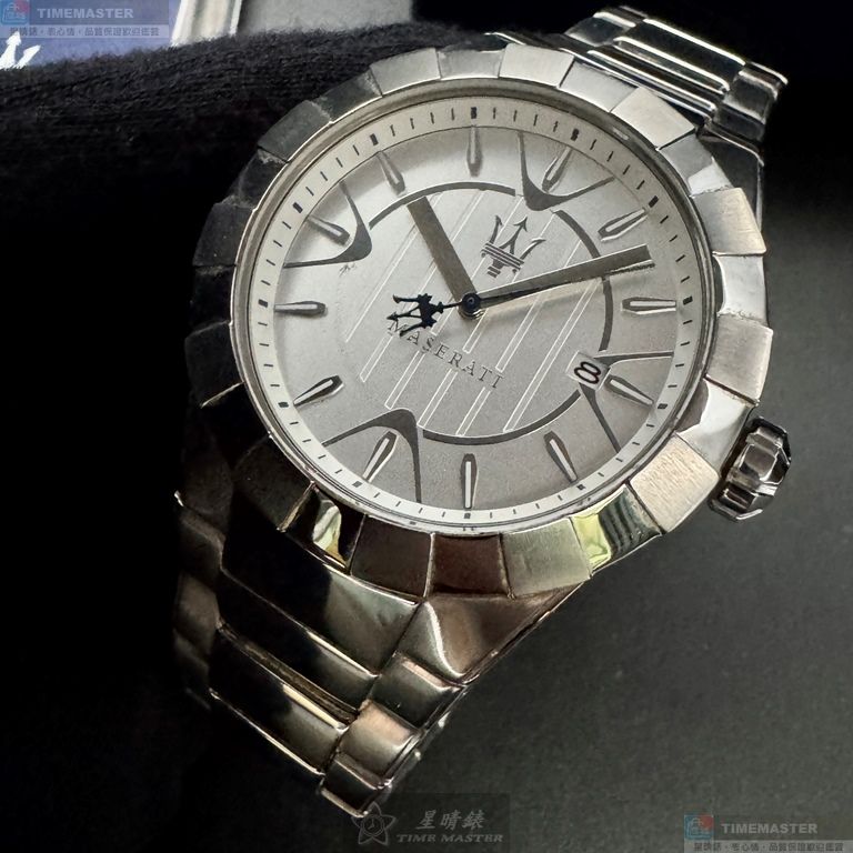 [星晴錶業]MASERATI手錶,44mm,R8853103001白色錶面銀錶殼銀色精鋼錶帶款, , large