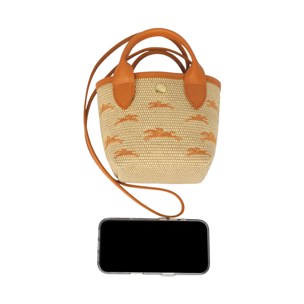 LONGCHAMP XS號 LE PANIER PLIAGE 滿版草編迷你二用包/杏桃色, , large