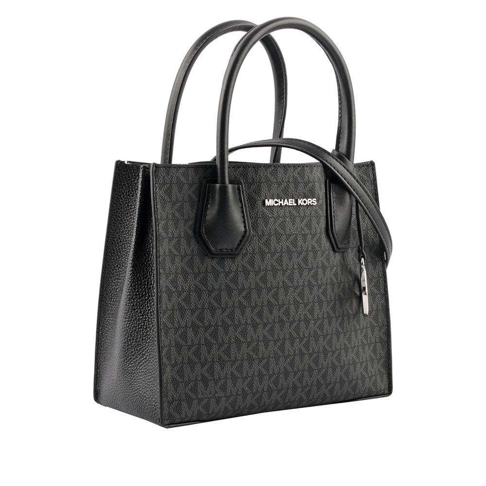 Michael Kors Mercer Logo 吊飾塗層帆布二用包/黑色, , large