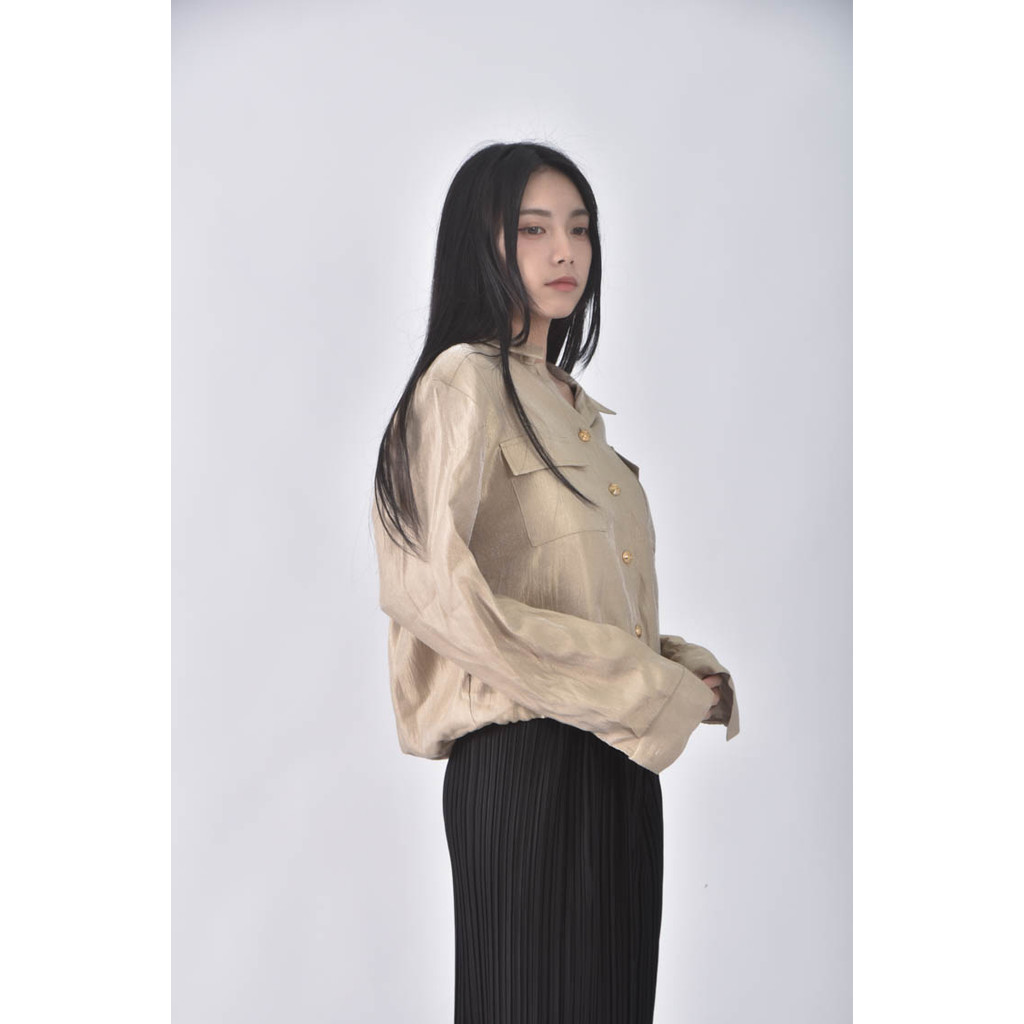 (L) magnet韓牌束繩杏色長袖上衣二手衣, , large