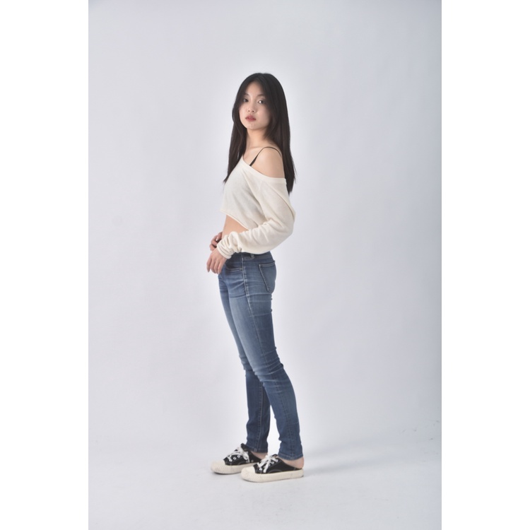 (M) uniqlo丹寧牛仔質感棉質藍色長褲二手衣, , large