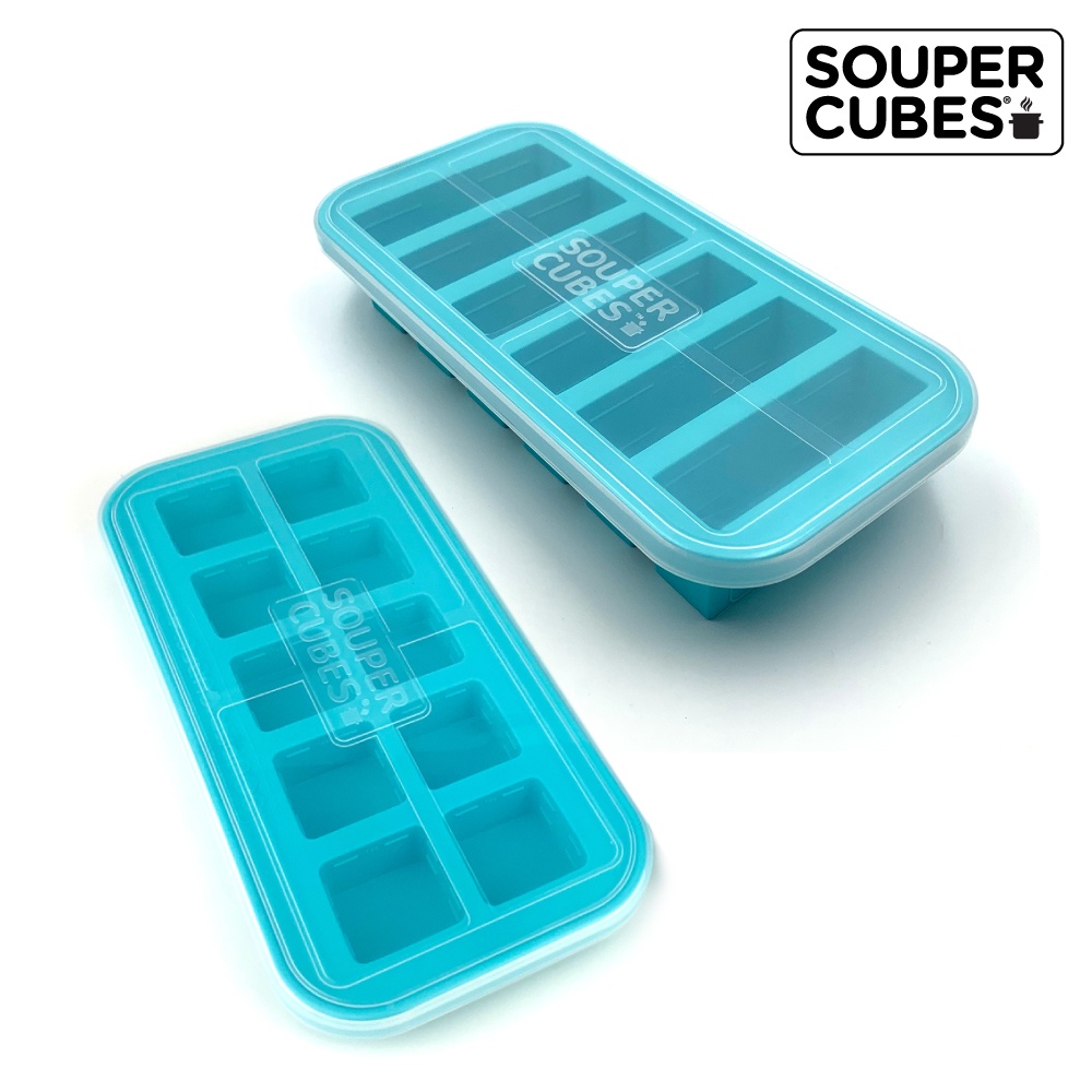 官方直營【Souper Cubes】 多功能食品級矽膠保鮮盒_湖水綠3件組(6格+10格+10格)