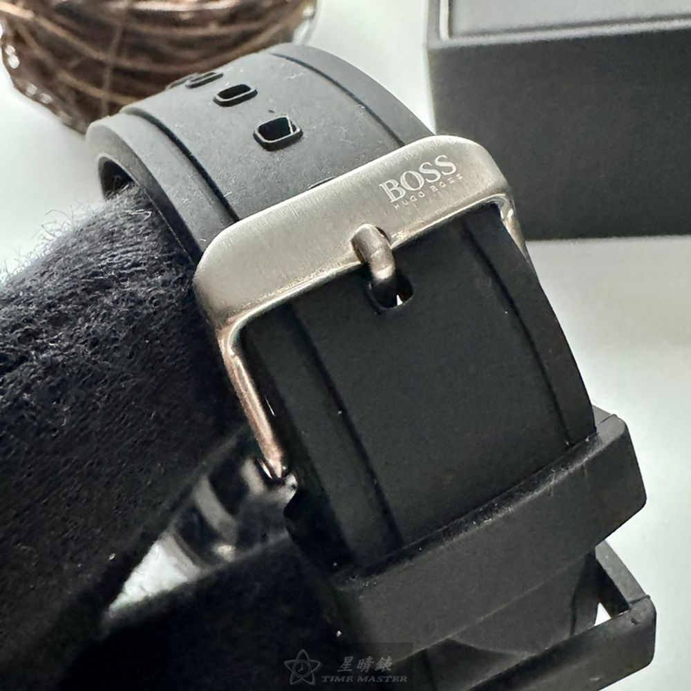 [星晴錶業]BOSS手錶,46mm,HB1513912黑色錶面黑錶殼深黑色矽膠錶帶款, , large