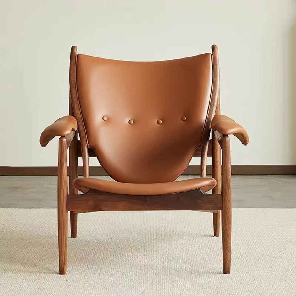 North American Black Walnut Chieftain Chair, Black Walnut Wood, Genuine Leather, Brown, , large