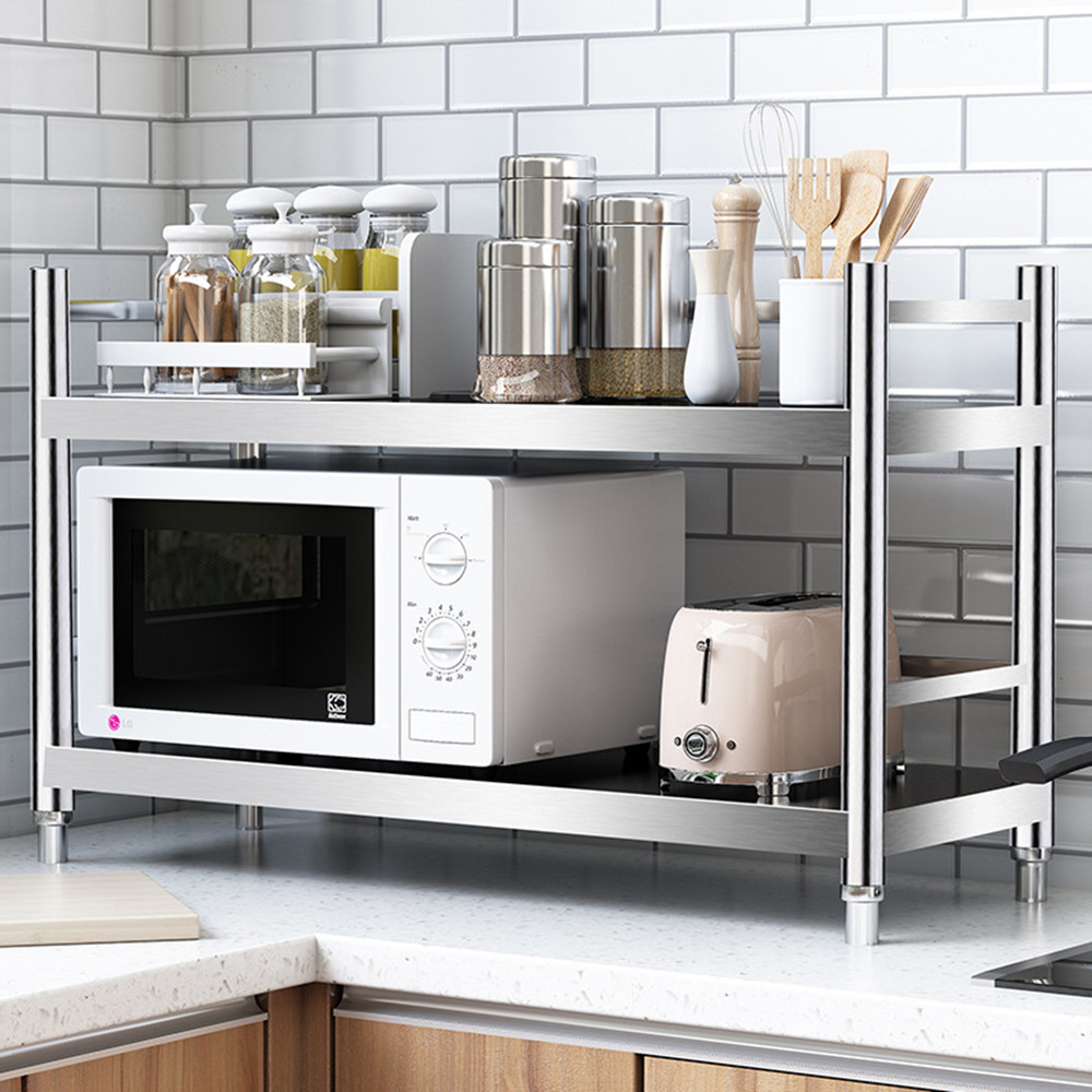 【誠宜居家】120x50x60公分 (三面圍欄-二層不鏽鋼置物架)升級款加粗加厚-加強底部橫梁 收納架 不鏽鋼置物架 不銹鋼置物架 廚房不銹鋼置物架 置物架 家電架 廚房架 架子, , large