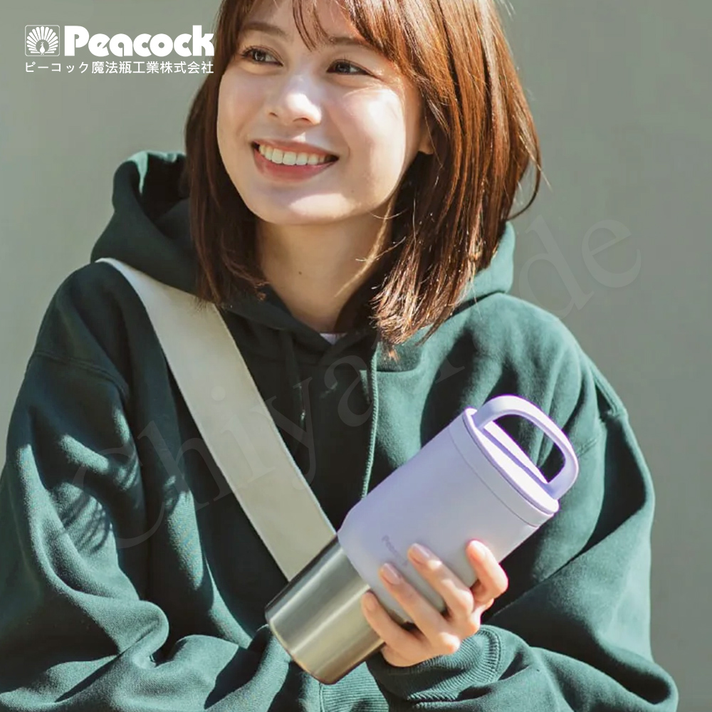 【日本孔雀Peacock】手提式真空斷熱不鏽鋼 冰霸杯 巨無霸鋼杯 保冰保溫 隨行杯 800ML(上蓋可拆洗)-黑色, 黑色, large