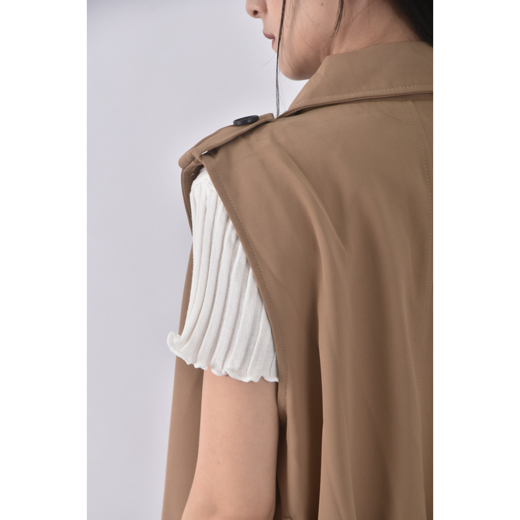 (L) j j西裝無袖排扣棕色綁帶外套二手衣, , large