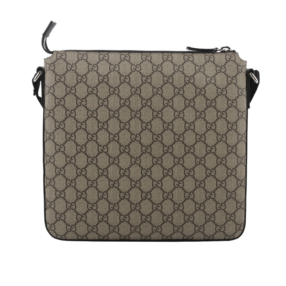 GUCCI GG Supreme 塗層帆布拉鍊口袋郵差包/米色/黑色, , large