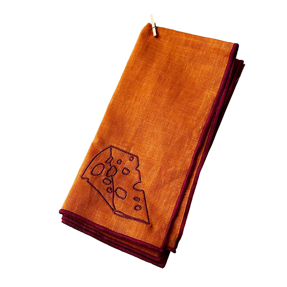 【英國 MÆGEN】刺繡棉麻餐巾組-橘 (乳酪), , large