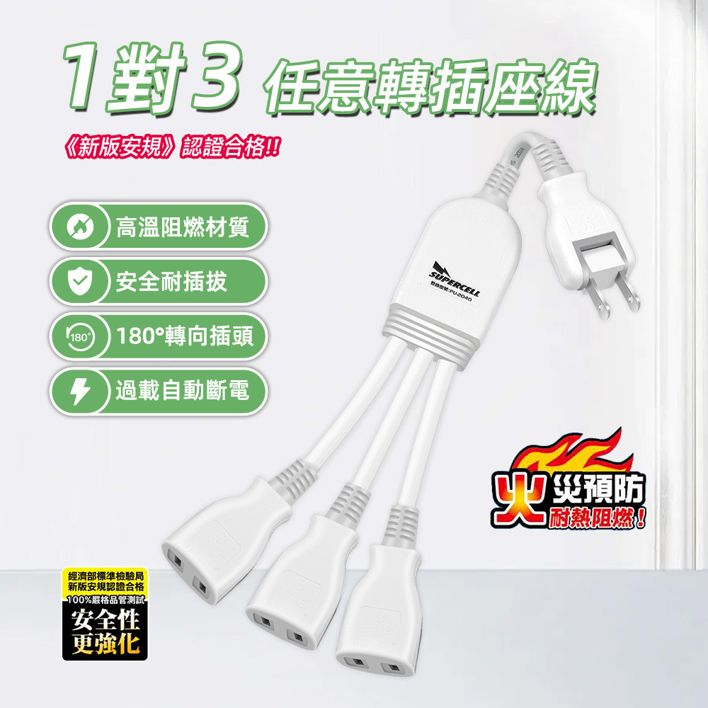 超電王1對3任意轉插座線 SNB623, , large