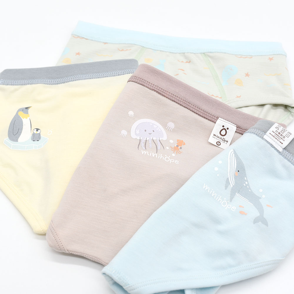 minihope美好的親子生活-沉靜海洋男童三角褲(4件組B)-S, , large