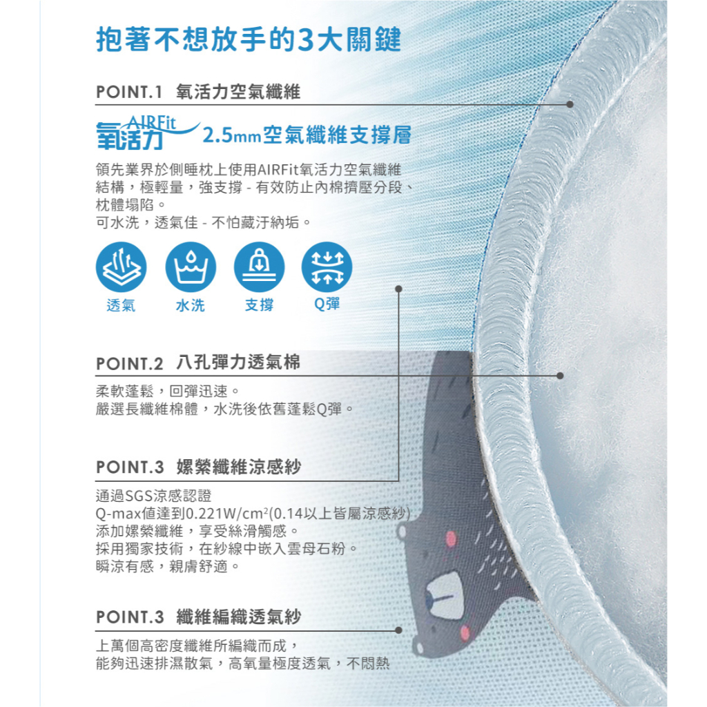 【日本旭川】AIRFit氧活力兒童版側睡多功能輔助枕 正確睡姿 海馬枕 涼感 涼枕 長型抱枕 側睡枕 兒童抱枕, , large