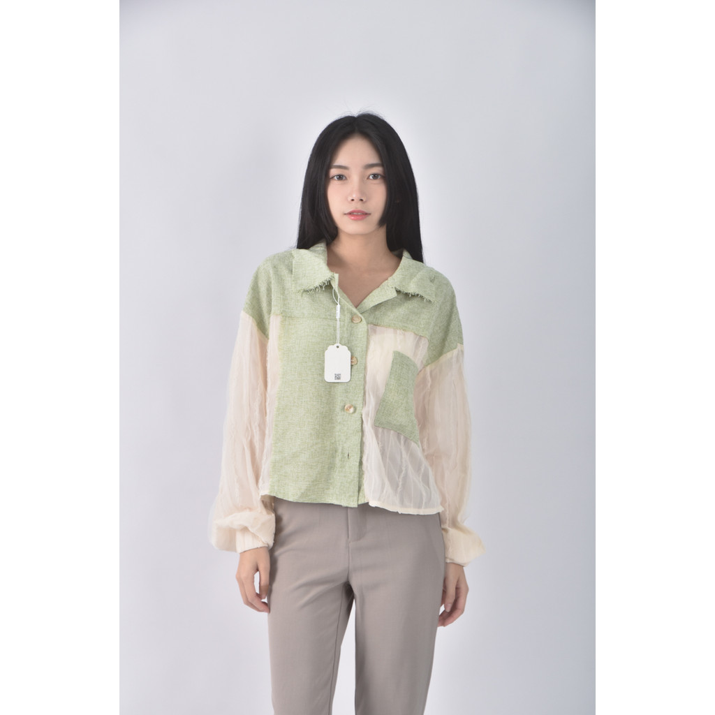 (XL) uilui透紗綠色長袖上衣二手衣, , large