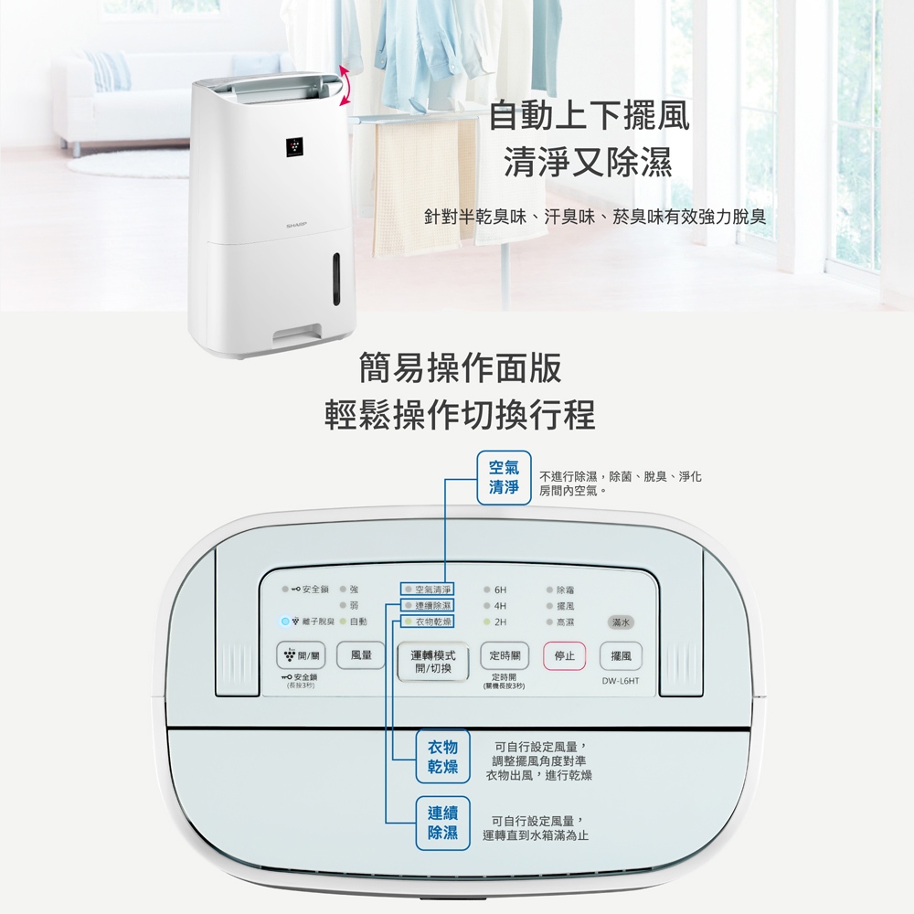 SHARP 8 Pings Grade 1 Energy Saving Auto Sterilization Ion Powerful Dehumidifier DW-LT6HT-W, , large