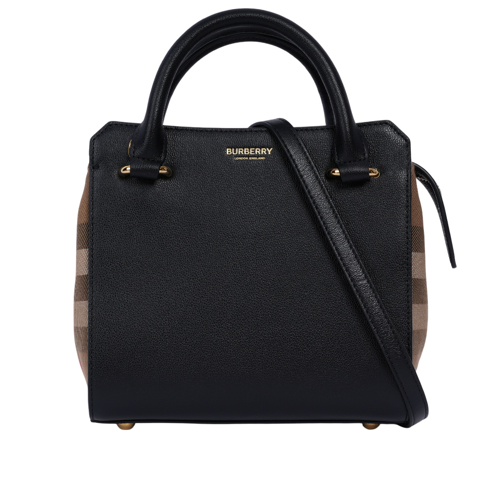 BURBERRY Banwell 帆布及牛皮手提/斜背迷你二用包/黑色/棕色