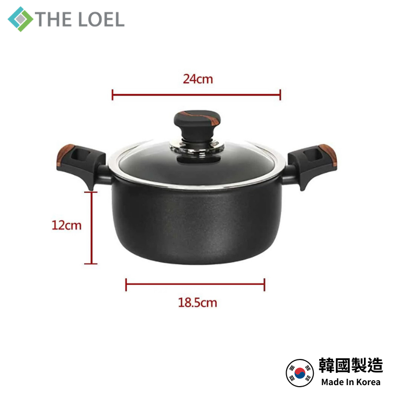 【THE LOEL】韓國天然原礦不挑爐不沾鍋系列-24cm耐磨雙耳湯鍋附鍋蓋, , large