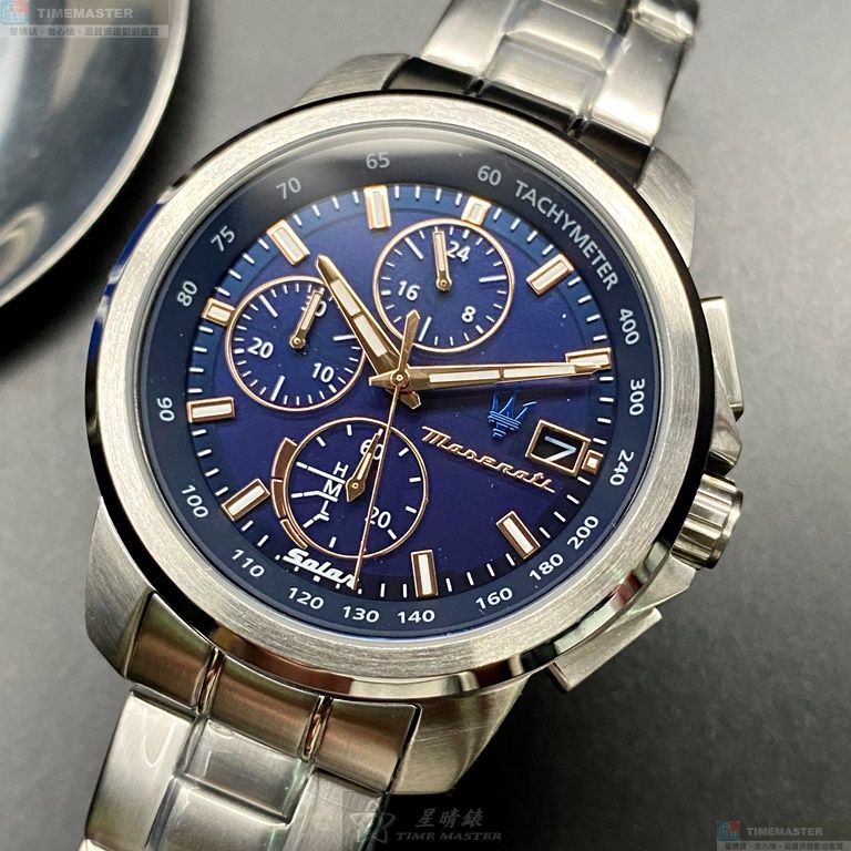[星晴錶業]MASERATI手錶,44mm,R8873645004寶藍色錶面銀錶殼銀色精鋼錶帶款, , large