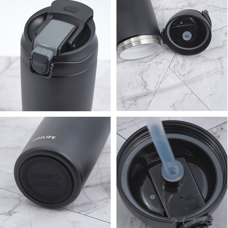 樂司/雙飲口不鏽鋼陶瓷保溫杯-600ml-武士黑-1入, , large