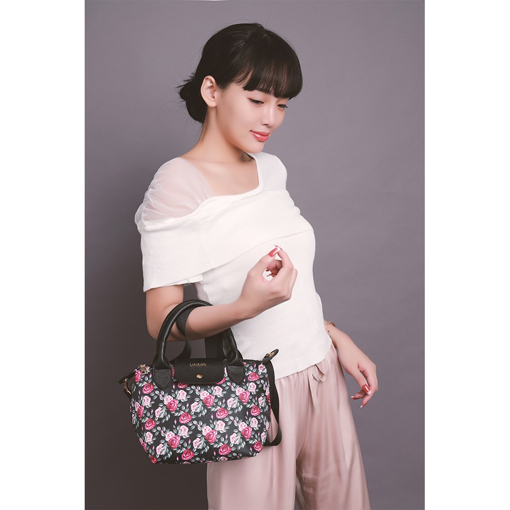 【lapagayo】典雅玫瑰尼龍手提包-PI-06399A-3-09黑色, , large