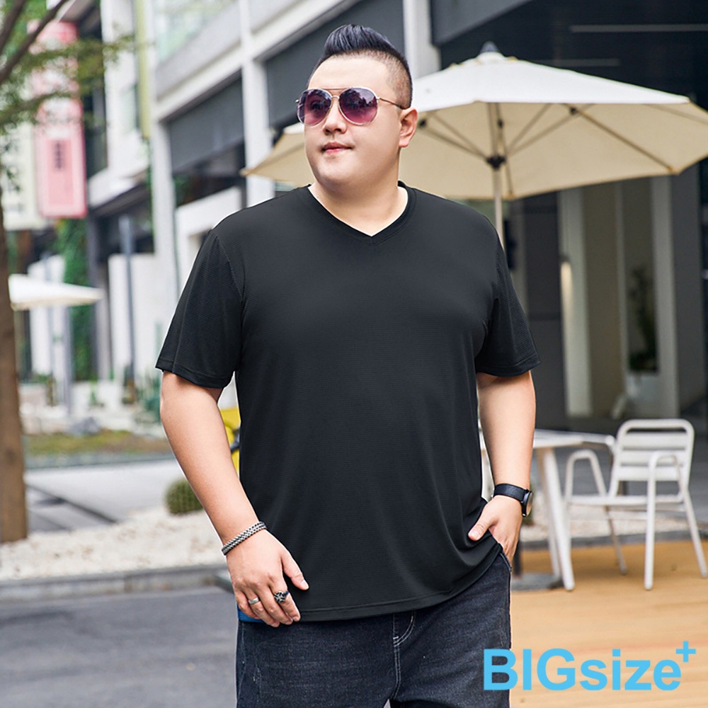 【B+大尺碼專家】大尺碼-涼爽 冰絲 V領T恤-黑/藍/軍綠/深灰-0201062, , large