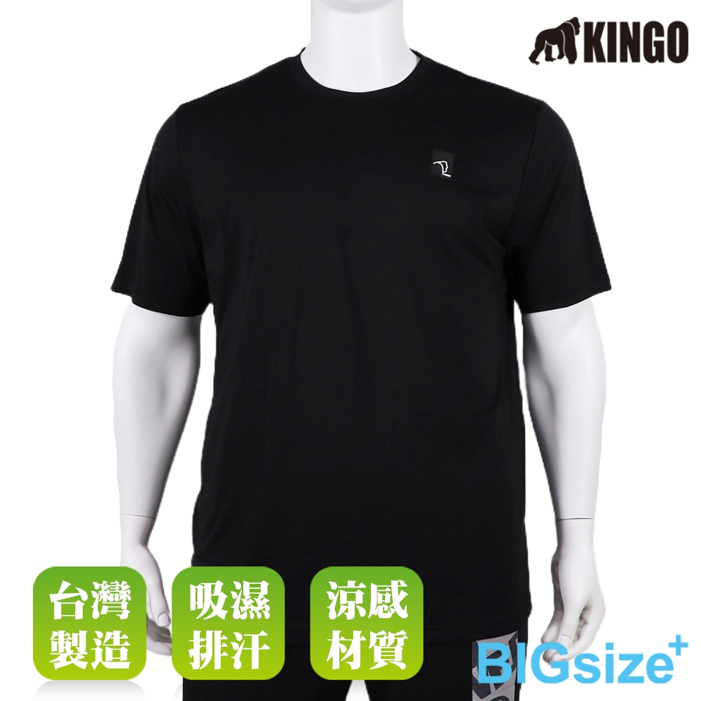KINGO-大尺碼-男款 涼感 圓領T-黑-413631, , large